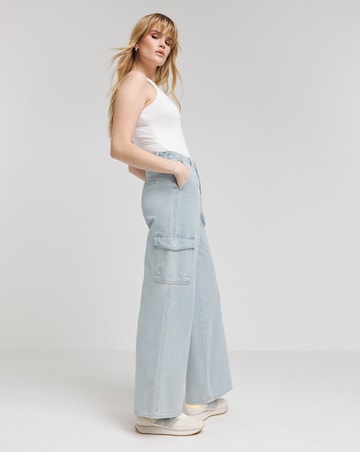 Simply Be Light Wash Utility Cargo Pocket Wide Leg Jean